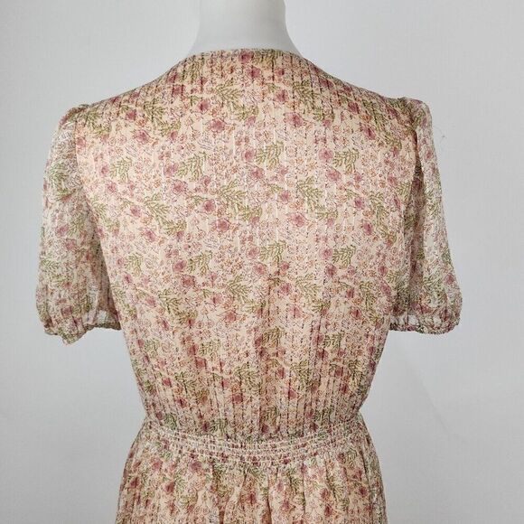 ASTR Label Love Story Floral Button Front V-Neck Short Puff Sleeve Midi Dress S - Picture 9 of 13